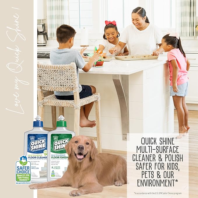 Quick Shine Ultimate Gold Clean + Polish Mop Kit | All-in-One 11 Pc Kit w/Interchangeable Attachments | Cleaner &amp Polish Included | No Batteries Needed | All Floors Pro Cleaning System | 2-in-1 Mo