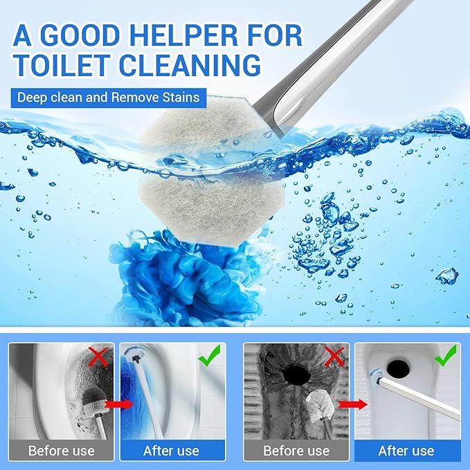 50PC Toilet Bowl Wand Refills Disposable Toilet Brush Heads Wall Mounted Scrubber Refill Cleaner Refill Pads with Most Brushes for and Bathroom Cleaning