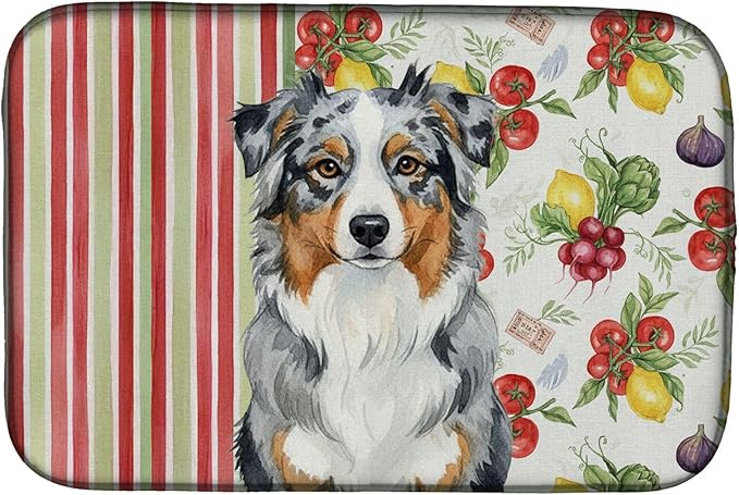 Caroline's Treasures Blue Merle Australian Shepherd Vegetables Dish Drying Mat Absorbent Dish Drying Mat Pad for Kitchen Counter Dish Drainer Mat for Countertop 14 x 21 Multicolor