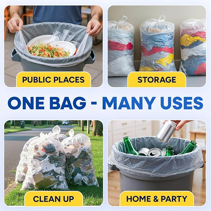 40-45 Gallon Trash Bags Heavy Duty 2 Mil Fit Rubbermaid Brute Rollout Round and Square 32-44 gal Trash Cans 40 x 46 Trash Liners Clear Pack of 100