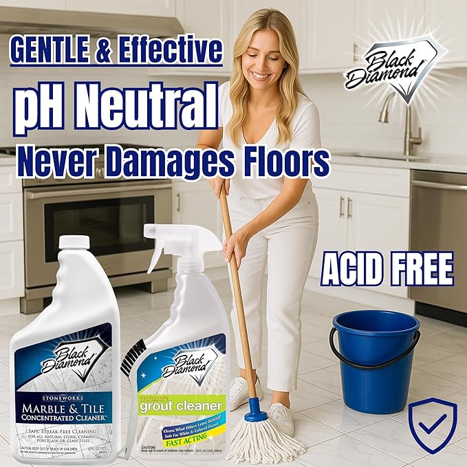 Black Diamond Stoneworks Ultimate Grout Cleaner with Brush + Marble &amp Tile Cleaner (2-Pack) – Safe for Natural Stone Acid Free Deep Cleans Grout Restores Shine to Marble Granite Travertine &am