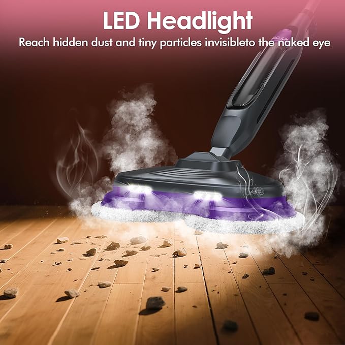 Scrub &amp Steam Mop with Rotating Mop Pads 4 Cleaning Modes &amp LED Headlights 6 Scrub Pads Large Tank Swivel Steering All-in-One Hard Floor Cleaner