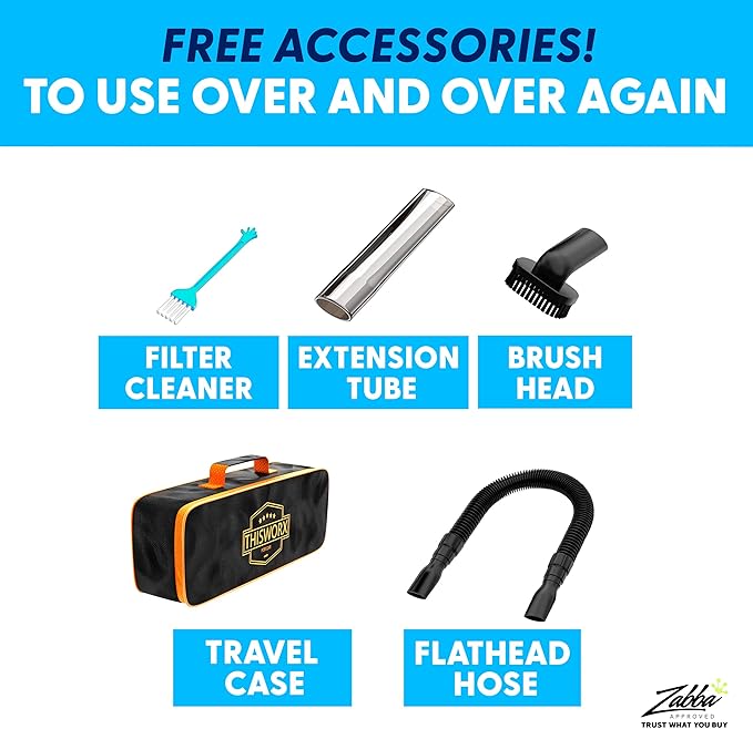 ThisWorx Car Vacuum Cleaner 2.0 Portable Handheld Mini Vacuums Cleaner W/ 16ft Cord LED Light Bag &amp Attachments- Small Vac for RV Boats Travel Car Accessories Lightweight