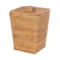 Kouboo Rattan Square Paper Waste Basket and Trash Bin with Lid and Plastic Insert 2 Gallon Capcity Honey-Brown