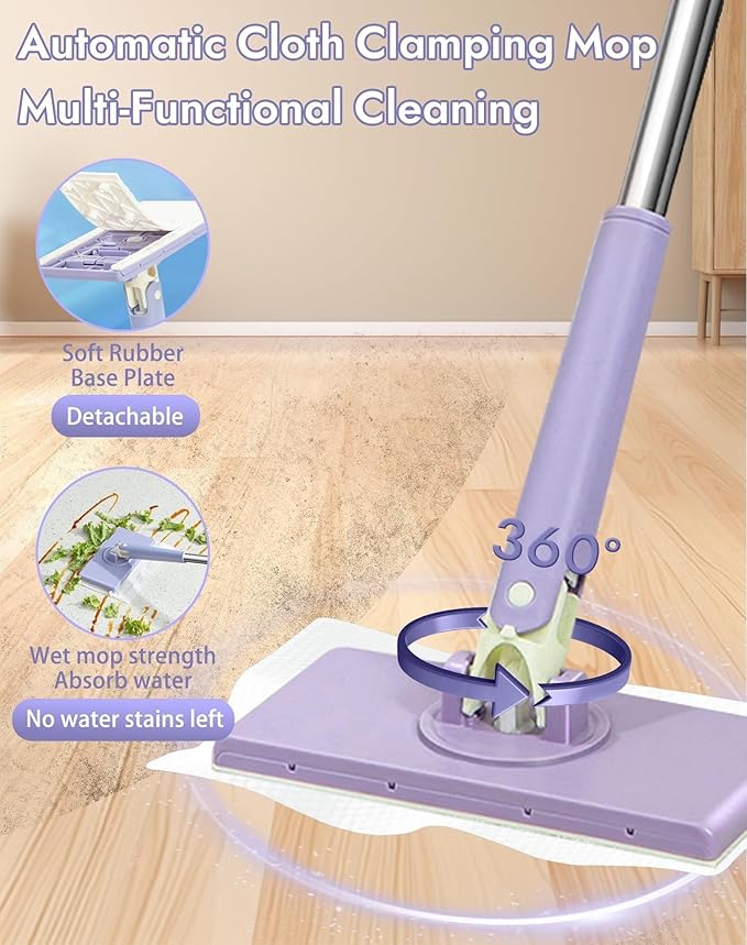 Snap Grip Mini MopConvenient Cloth Changing Mini Mop + Cleaning Cloth*5No Wash Lazy Mops Wet and DryUtomatic Gripping or Releasing360° Zero-Touch Gap Dust Cleaner for Multi Cleaning