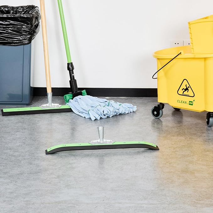 Restaurantware-SQUEEGEE ONLY: Clean Tek Professional 24 Inch Curved Floor Squeegee 1 Broom With Rubber Blade - Handle Sold Separately Heavy-Duty Green Steel Wiper Ideal For Floor Tiles