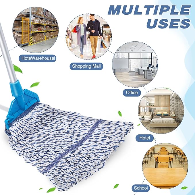 Nuogo 10 Pcs Commercial Mop Head Replacement Floor Cleaning Wet Heavy Duty Commercial Mop Refills General Cleaning(27.6 InchWhite Blue)