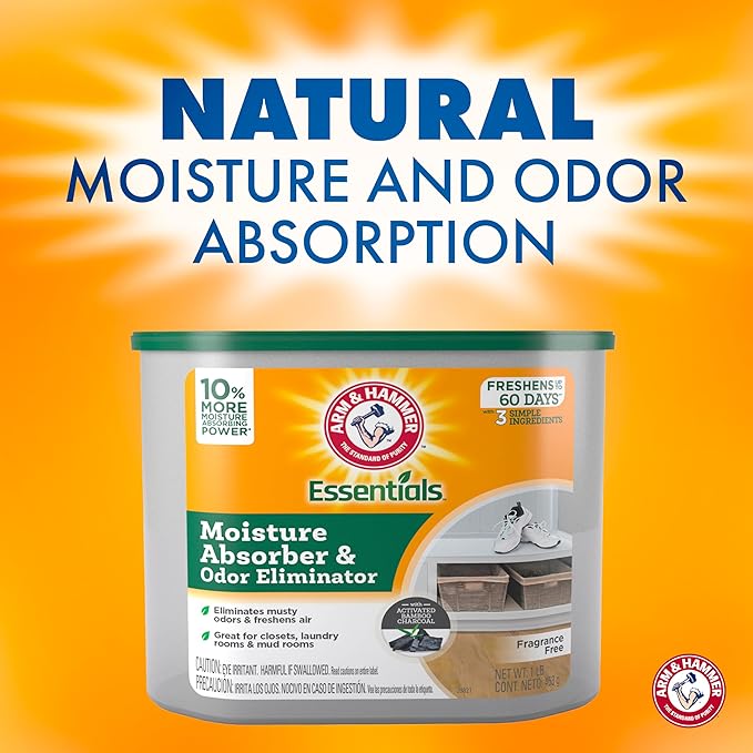 Arm &amp Hammer Essentials Disposable Moisture Absorber and Odor Eliminator Tub Fragrance Free 1 lb. Attracts and Traps Excess Moisture Ideal Closet Dehumidifier (Pack of 3)