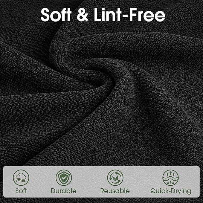 Microfiber Cleaning Cloth Roll - 100 Pack Tear Away Microfiber Paper Towels Reusable Washable Scratch-Free Kitchen Towels for Car Home Kitchen Glass Dishes (Black)