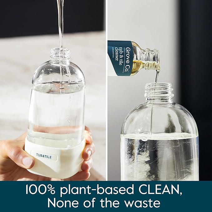 Grove Co. Tub and Tile Cleaner Refill Concentrate (2 x 1 Fl Oz) + 1 x Reusable Glass Spray Bottle (16 Oz) Plant-Based Cleaning Supplies Bundle No Plastic Waste Lavender &amp Thyme Scent