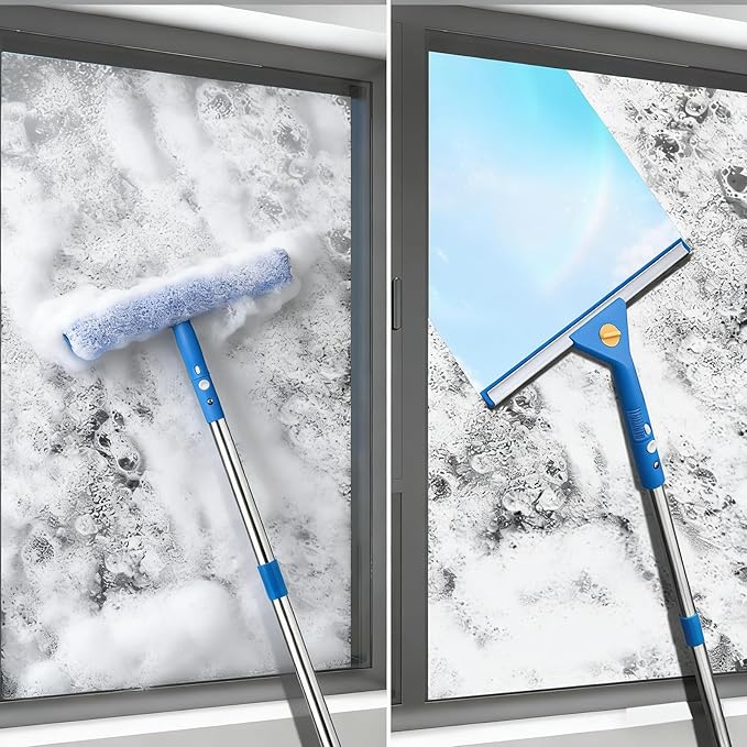 Professional Window Cleaning kit 2-in-1 Window Squeegee with 51 Extension Poles Suitable for Indoor &amp Outdoor Windows High Glass High Windows Multi-Purpose Car Windshield Cleaning