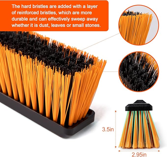 24”Push Broom Brush for Floor Cleaning with 65” Long Handle and Stiff Bristles Heavy Duty Brush for Shop Deck Garage ConcreteIndoor and Outdoor Broom 2 SetOrange