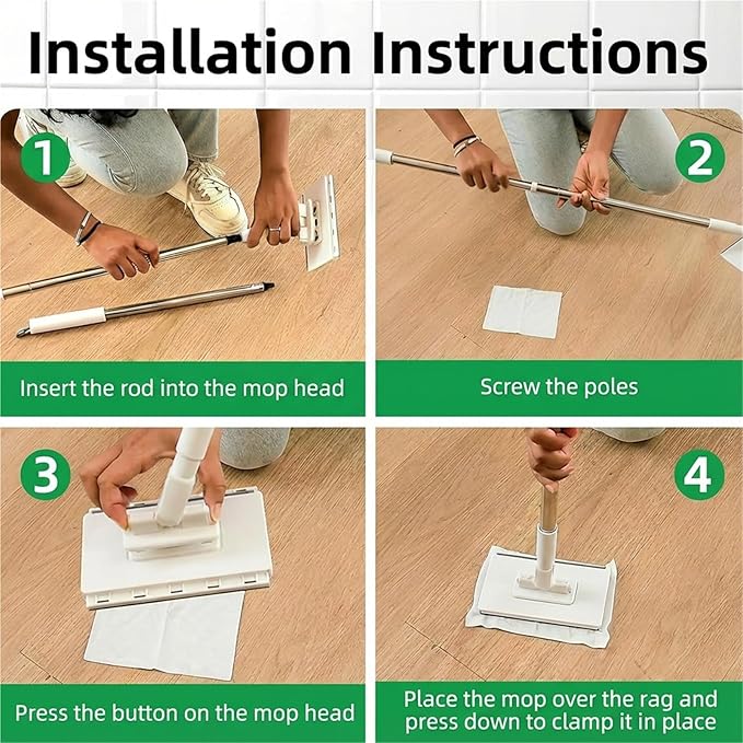 Clever Snap-Grip Mini Mop with 10 Reusable Cloths Snap Grip Mini Mop Set No Wash Dust Wet Dry Mops for Floor Wall Bathroom Kitchen(2pcs)