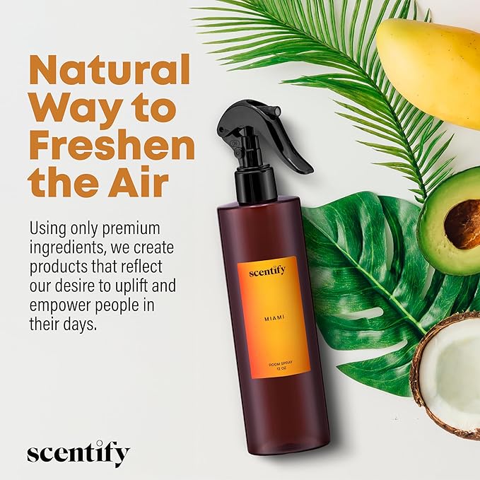 Scentify Miami Odor Neutralizing Room Spray – Luxury Cashmere Floral &amp Musky Wood Fragrance Instant Odor Eliminator for Home Office &amp Car – 12 oz