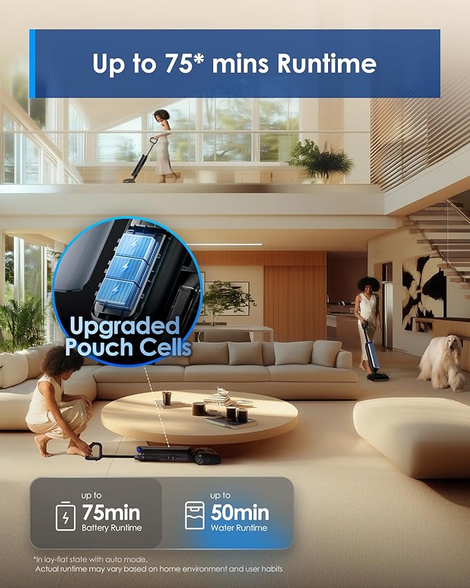 Tineco Floor One S9 Artist Pro Wet Dry Vacuum Cleaner 22kPa Suction 360° SmoothDrive Anti-Tangle Design 185°F Flashdry 75 Min Runtime Dual-Edge Cleaning 180° Lay-Flat