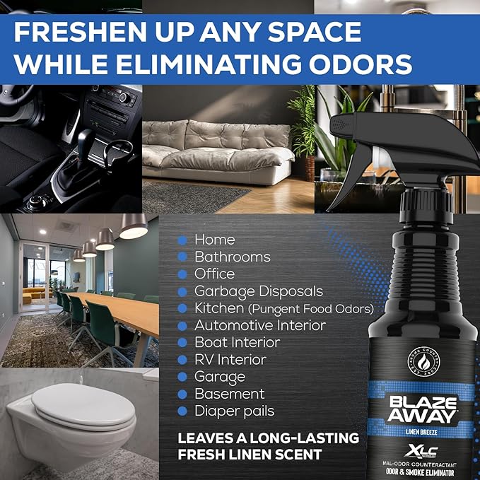 Blaze Away Commercial Air Freshener &amp Odor Eliminator for Strong Odor - Industrial-Grade Room Spray &amp Room Deodorizer for Home Car Smoke &amp Pet Odors - Long-Lasting Odor Absorber Room Fr