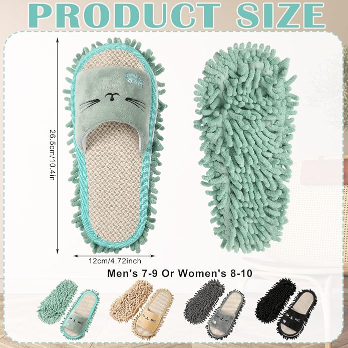 Wesiti 4 Pairs Washable Mop Slippers Microfiber Funny Mop Shoes Floor Cleaning Slippers for Women Home Floor