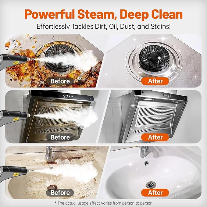 Pressurized Handheld Steam Cleaner Portable Steamer for Cleaning with 1.2L Large Tank 15s Fast Heat-Up 6-Level Adjustable Powerful Steam Cleaner for Home Car Kitchen Tile Grout(Black)