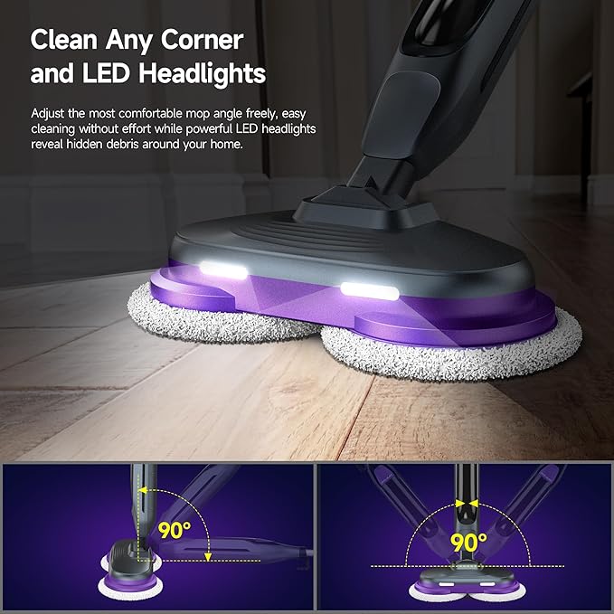Scrubbing Steam Mop Steam Mops for Floor Cleaning with Rotating Pads 4 Cleaning Modes &amp LED Headlights Swivel SteeringSafe for all Sealed Hard Floors F2