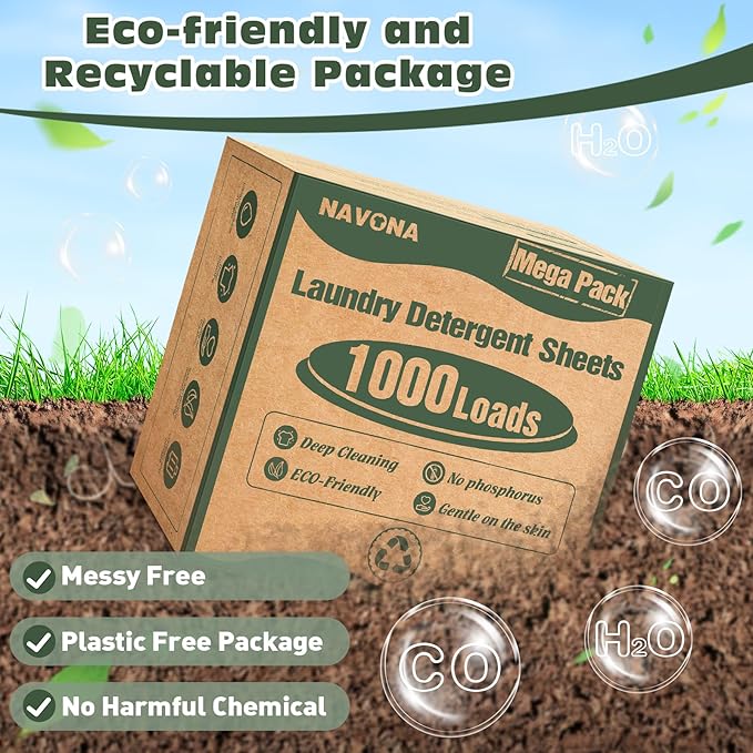 1000 Loads Mega Pack Laundry Detergent Sheets Eco-friendly Laundry Sheets Powerful Cleaning Suitable for Homes Dorms and Apartments - [Fresh Scent]