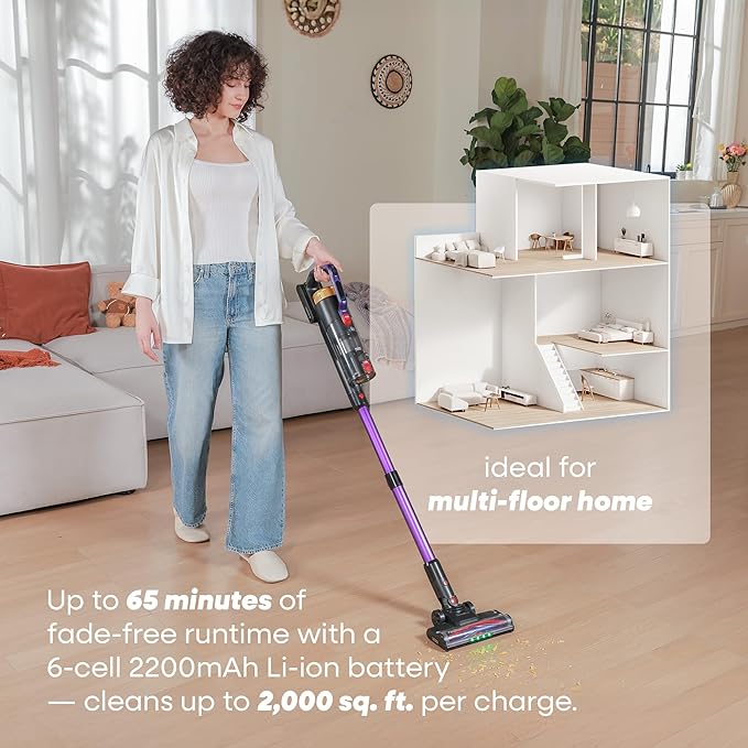 UNINELL HOME UV2 Cordless Vacuum Cleaner 48000Pa/550W Vacuum Cleaners for Home Lightweight Stick Vacuum with 65Mins Runtime Self-Standing&ampWall Mount Charging Tangle-Resistant Vacuum for Pet Ha