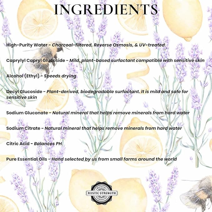 Rustic Strength Lots of Purpose Spray Cleaner with Lavender and Lemon Essential Oils Non-Toxic Plant Based Multi-Surface Gallon Plastic