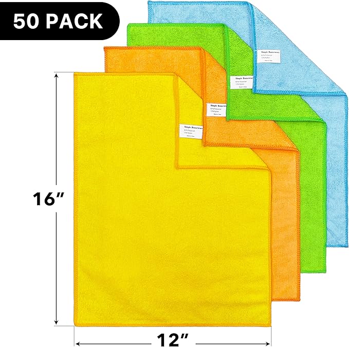 Simple Houseware Microfiber Cleaning Cloth 50 Pack 12 x 16 4 Colors