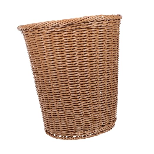 Luxshiny Imitated Rattan Woven Trash Basket Iron Trash Can Wicker Waste Basket Lid