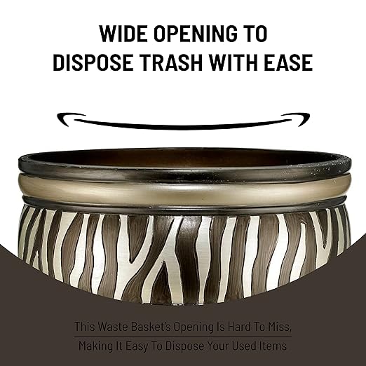 Zahari Home Decorative Trash Can for Bathroom Office &amp Bedroom - 2.1 Gallons Stylish &amp Small Trash Can for Dorms Desktop &amp Restroom - Chic Waste Basket for Compact Spaces Safari Stripes