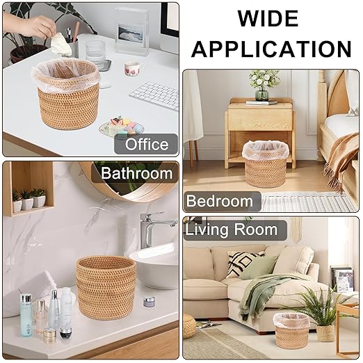 Sumnacon Mini Wicker Trash Can Cute Round Waste Basket for Bedroom Desktop Natural Rattan Trash Can for BathroomOfficeKitchen Versatile Woven Trash Cans for Paper WastePlantFlower