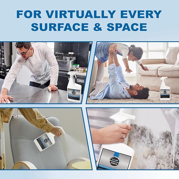 PermaSafe CLEAN Cleans Disinfects Deodorizes in One ‘Spray &amp Walk Away’ Step Sanitizes Hard Soft &amp Food Surfaces + PermaSafe SHIELD 90 Day Antimicrobial Surface Protector. 32 Fl Oz Spray