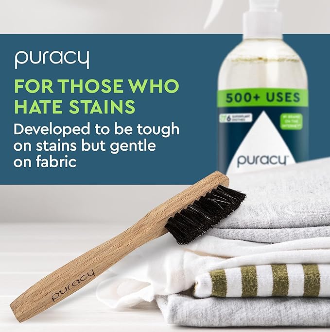 Puracy Natural Baby Laundry Stain Remover Enzyme Odor Eliminator Free &amp Clear 16 Fl Oz and Laundry Stain Remover Brush for Tough Stains Effective Stain and Odor Eliminiation Bundle
