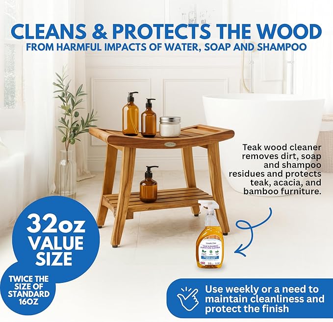 EcoDecors Teak Cleaner Protective Teak Wood Restorer Eco Household Wood Furniture Cleaner Spray bottle For Hardwood &amp Bamboo Furniture – Certified EPA Safer Choice - 32 oz