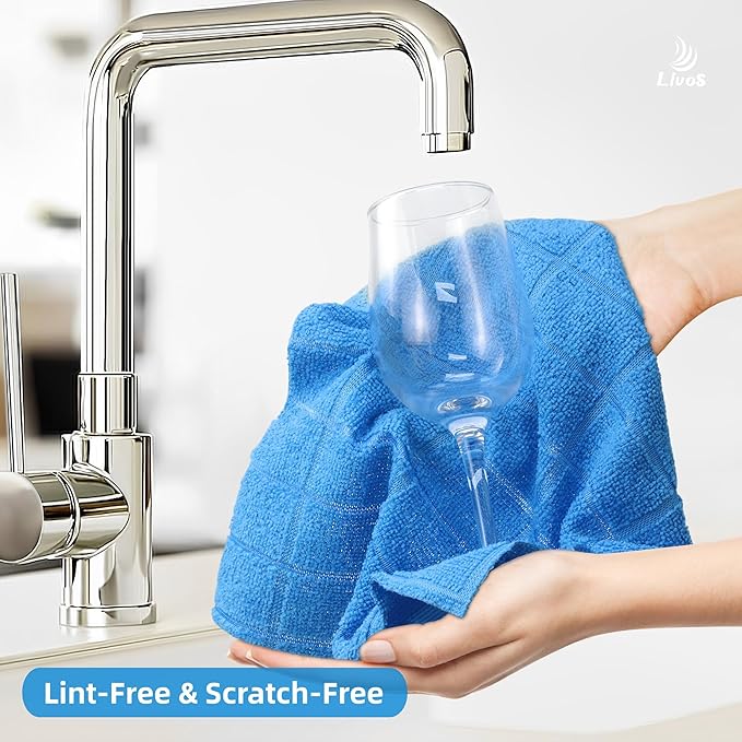 LIVOS Microfiber Cleaning Cloth Roll - 80 Pack Reusable Paper Towels Microfiber Towels for Cars Super Absorbent Lint Free Cleaning Rags for House Kitchen Window-Check Blue 11.5x11.5