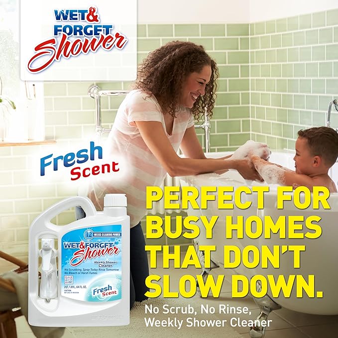 Wet &amp Forget Shower Cleaner Spray Multi-Surface Weekly Application Requires No Scrubbing Bleach-Free Formula Ready to Use Fresh Scent 3 Months of Cleaning 64 Fluid Ounces 1 Pack