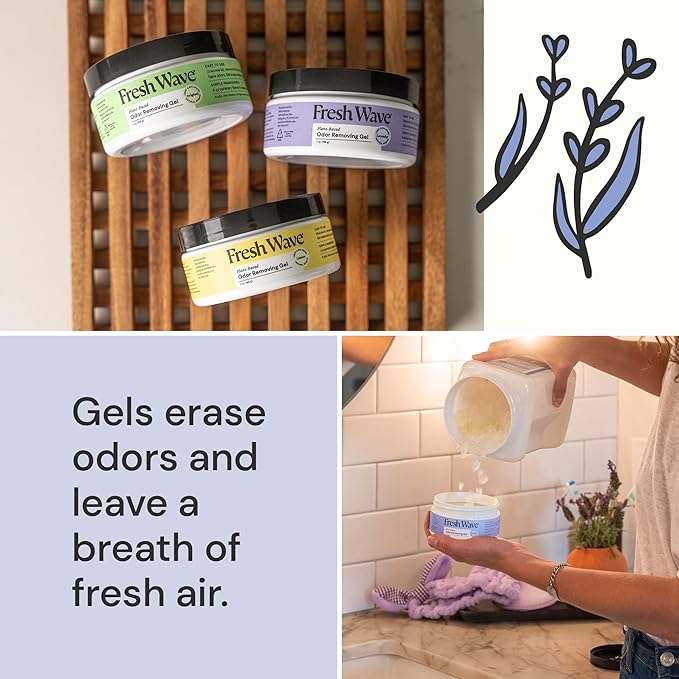 Fresh Wave Odor Removing Gel Original 15 oz. &amp Lavender 7 oz.| Safer Odor Absorbers for Home | Natural Plant-Based Odor Eliminator | Every 7 oz. Lasts 15-30 Days | for Cooking Trash &amp Pets