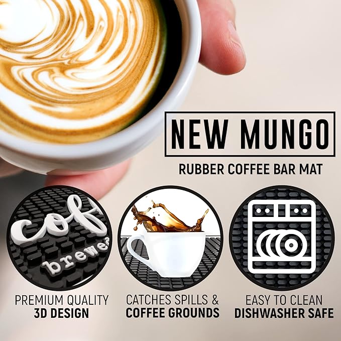 New Mungo Coffee Bar Mat – “Coffee Bar - Brewed Fresh Daily - Self Serve” – Spill-Proof PVC Coffee Station Mat Non-Slip Countertop Protector 18x12