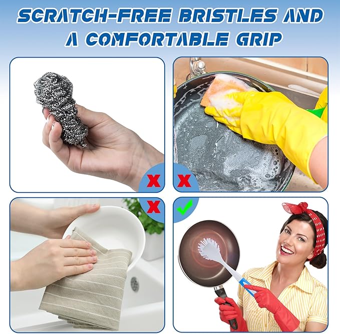 Hsei 10 Pcs Blue Kitchen Scrub Dish Brush Bulk with 11 Inch Anti Slip Handle Cleaning Dish Scrubber with Stiff Bristles Washing Scrub Brushes for Housekeeping for Pots and Pans Kitchen Sink