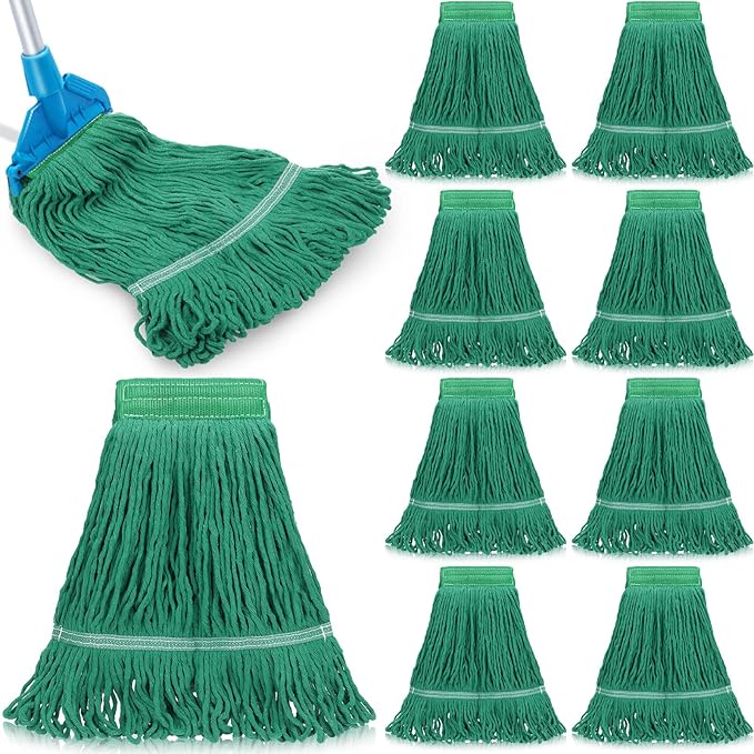 Nuogo 10 Pcs Commercial Mop Head Replacement Floor Cleaning Wet Heavy Duty Commercial Mop Refills General Cleaning(27.6 InchGreen)