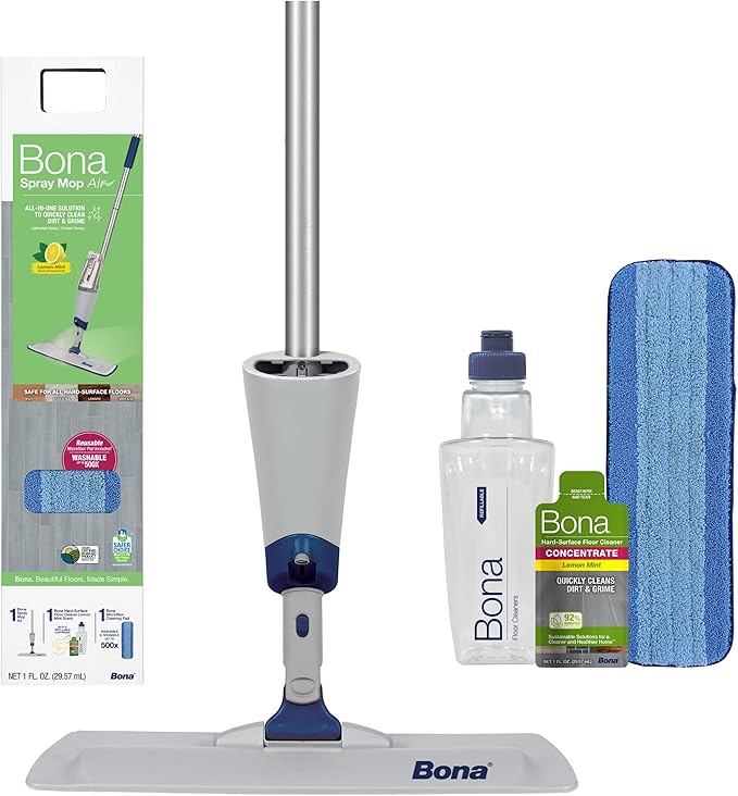 Bona Spray Mop Air - Includes Multi-Surface Floor Cleaner Concentrate and Microfiber Pad - Lemon Mint Scent - Lightweight &amp Compact Mop