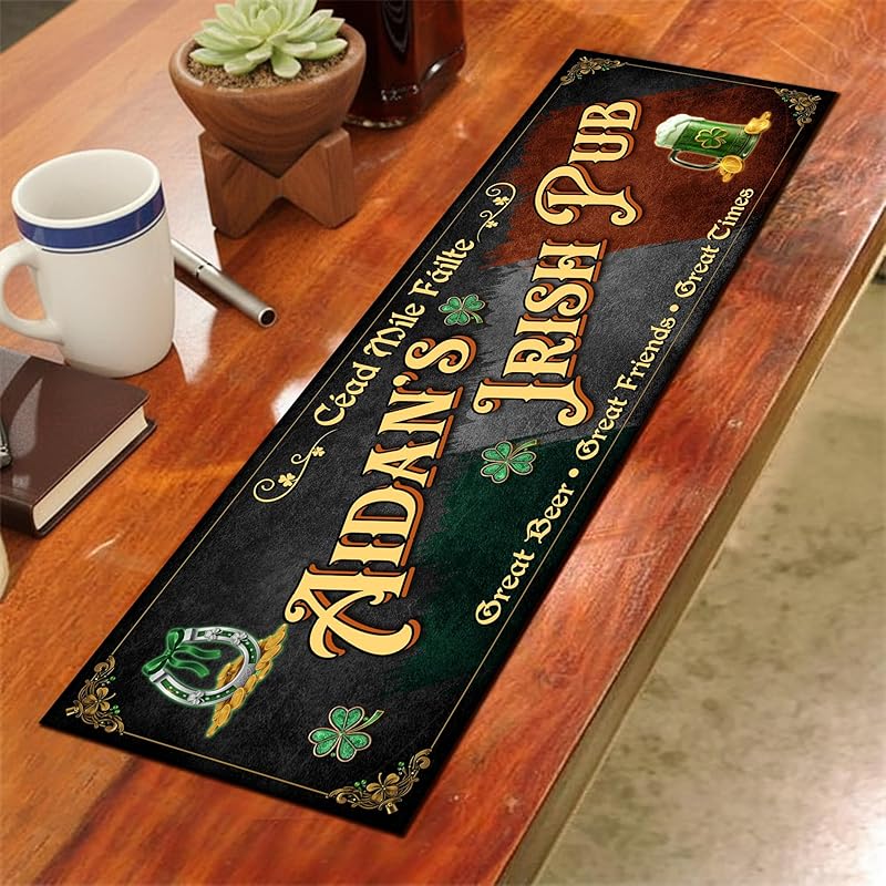 Personalized Irish Bar Mat St Patrick's Day Decor Bar Basement Lucky Shamrock Spill Barmat Dish Drying Mat Irish Decor (05)