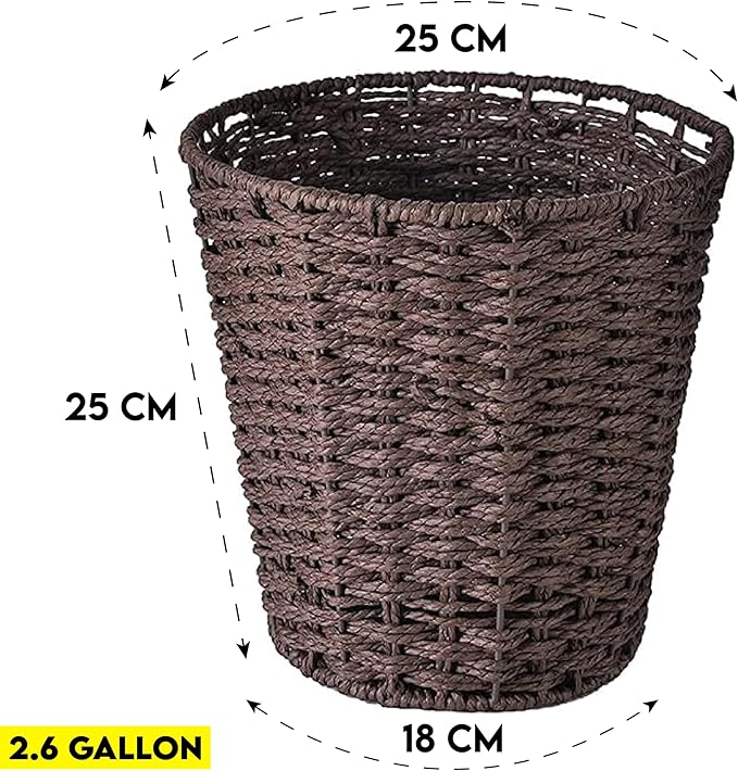 Zuvo Round Wicker Waste Basket Paper Bin - Wicker Trash Basket - Woven Trash Can Rubbish Basket for Bedroom Bathroom Offices or Home (Brown)