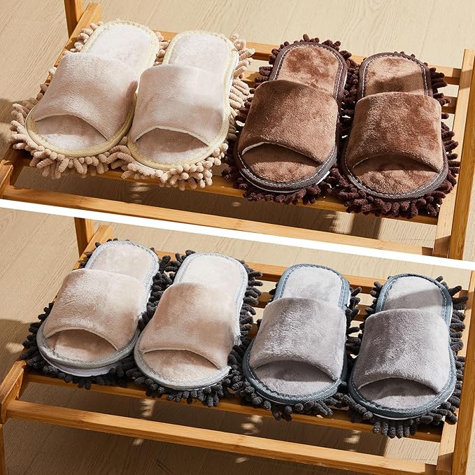 Jecery 4 Pair Washable Microfiber Mop Slippers Detachable Dusting Shoes for Floor Cleaning Office &amp Home Use Suitable for Women &amp Men(Blue Brown Beige WhiteL Size)