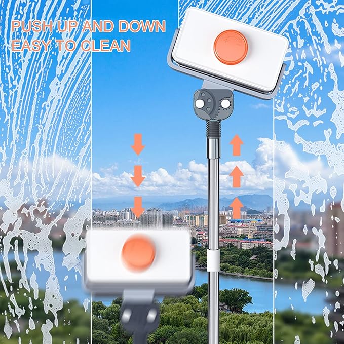 Magnetic Window Cleaner Home Double Sided Glass Cleaner Adjustable Magneticwith Rotation Wiper and Extension Pole for High-Rise Glazed Windows 5-35mm Gray (Orange)