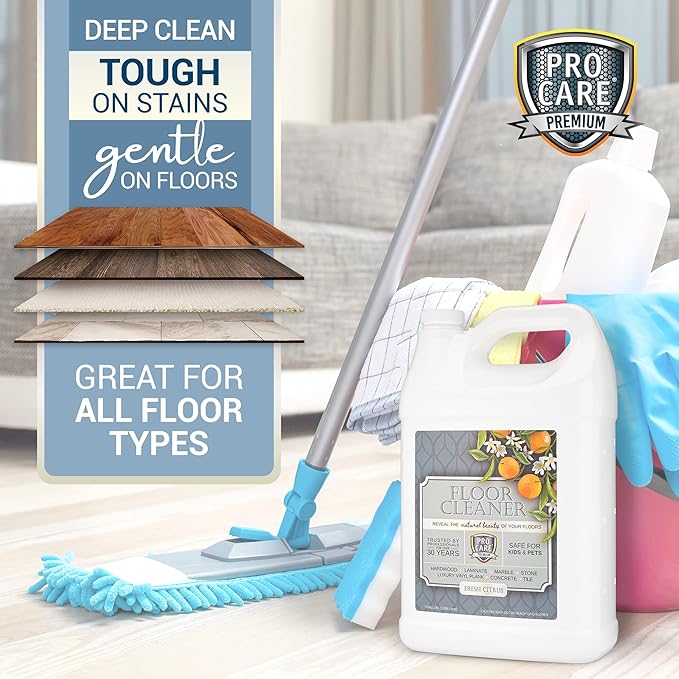 ProCare Floor Cleaner (Made in USA) | Tile Stone Laminate Vinyl &amp Natural Wood Floor Cleaner for Mopping Household Supplies Cleaning Solution with Citrus Aroma - 1 Gal (128 Fl Oz)