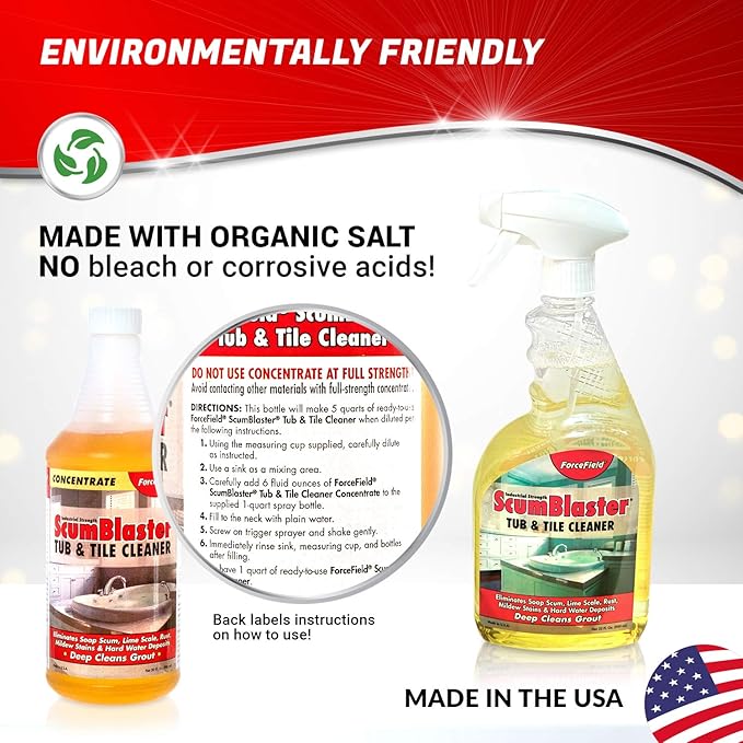 ForceField ScumBlaster: Soap Scum Remover Tile and Grout Cleaner Hard Water Stains and Rust Industrial Strength