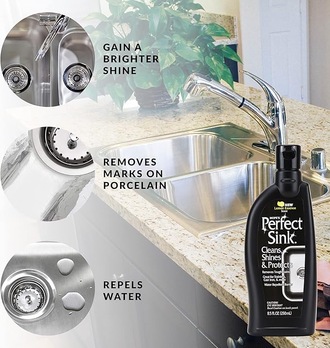 HOPE'S Perfect Stainless Perfect Granite and Perfect Sink Cleaner Bundle Streak Free Polishing Kitchen Cleaners Removes Stains Restores and Repels Water 3 Pack