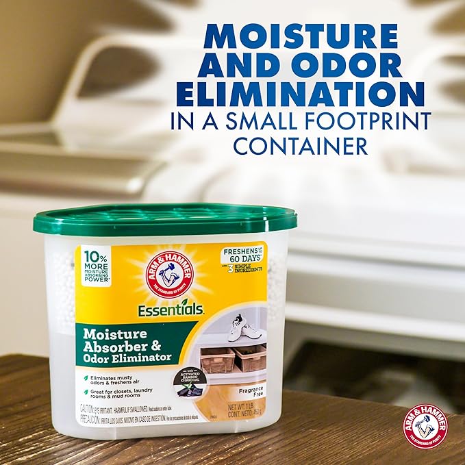 Arm &amp Hammer Essentials Disposable Moisture Absorber and Odor Eliminator Tub Fragrance Free 1 lb. Attracts and Traps Excess Moisture Ideal Closet Dehumidifier (Pack of 3)