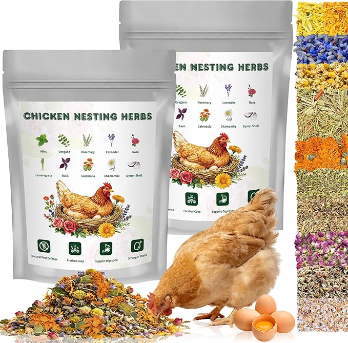 Chicken Nesting Herbs 64 oz – 11 Natural Dried Herb Blend with Marigold for Chicken Coop &amp Roost Refresh Nesting Box &amp Dust Bath Supports Natural Nesting Behavior