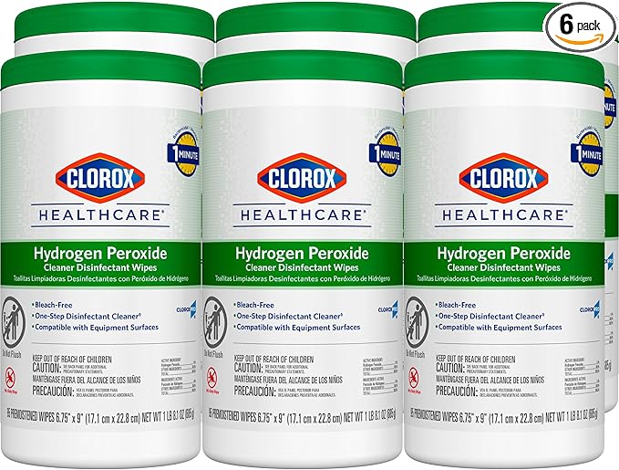 Clorox Healthcare Hydrogen Peroxide Cleaner Disinfectant Wipes 6.75 x 9 95 Count Pack of 6 (Package May Vary)